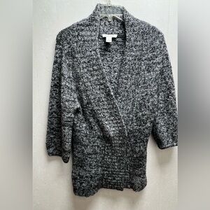 White House Black Market Gray Marbled Cardigan 3/4 Sleeve Knit Cozy Size Small